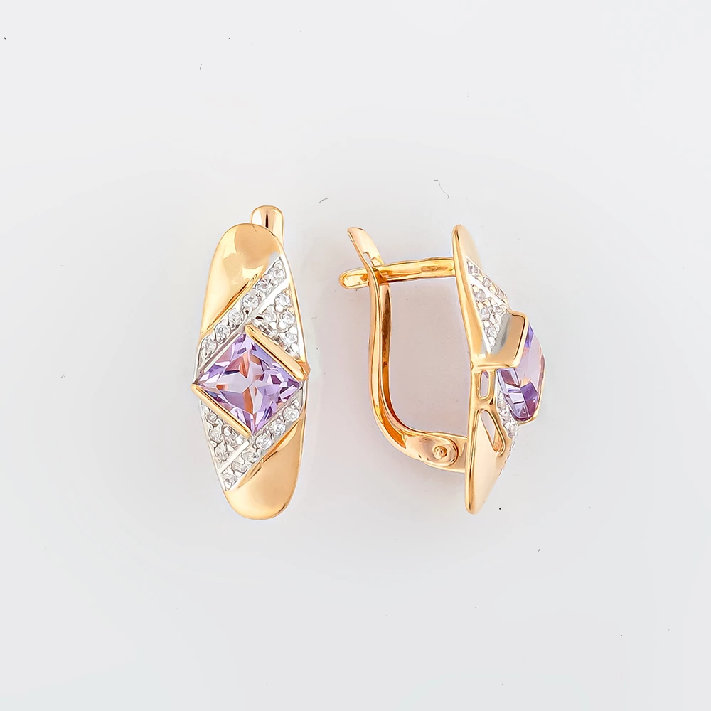 Серьги с аметистом из красного золота 585 пробы