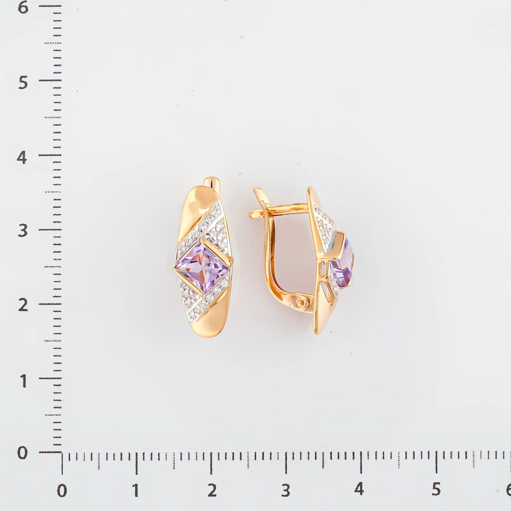 Серьги с аметистом из красного золота 585 пробы