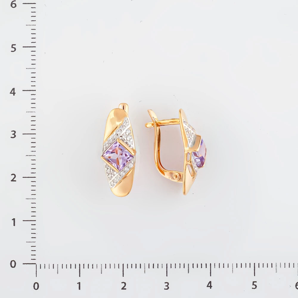 Серьги с аметистом из красного золота 585 пробы