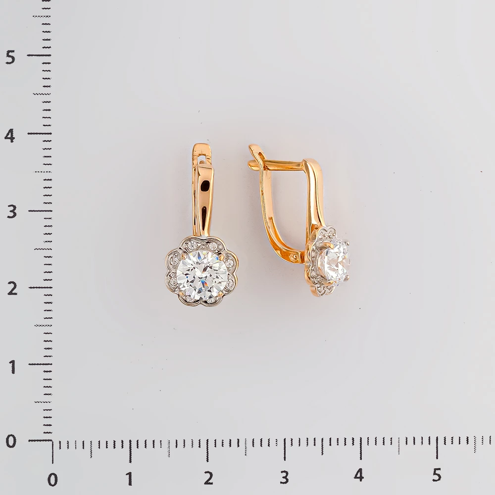Серьги с фианитом из красного золота 585 пробы