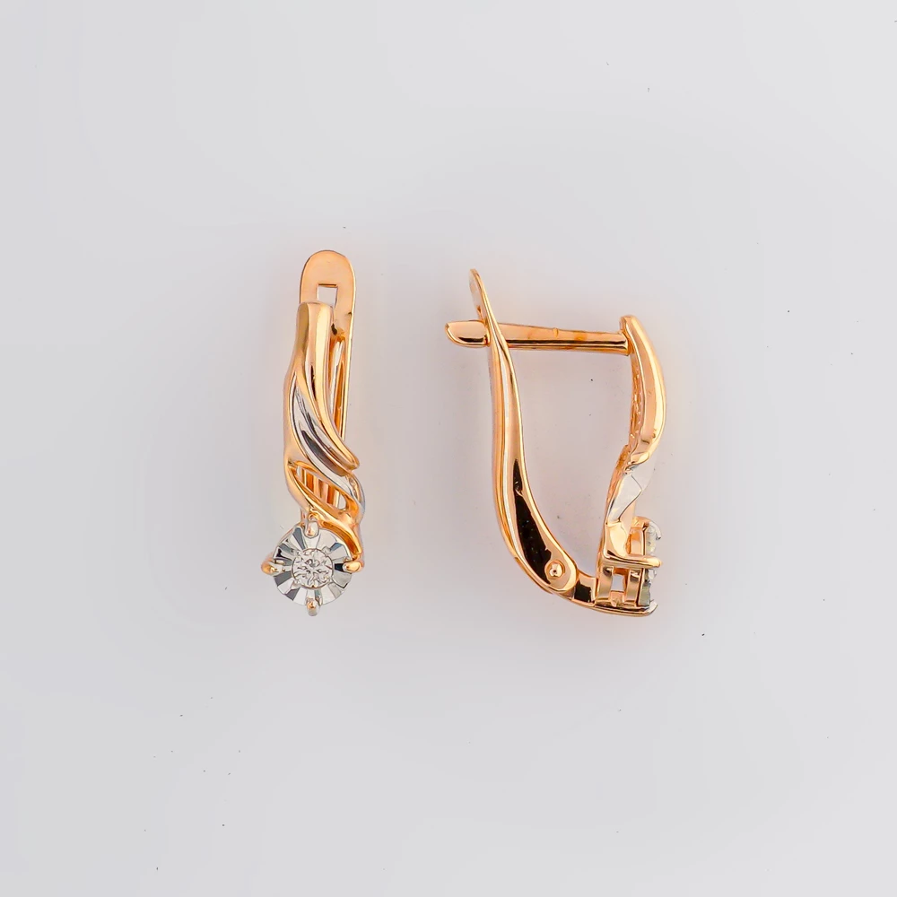 Серьги с бриллиантом из красного золота 585 пробы