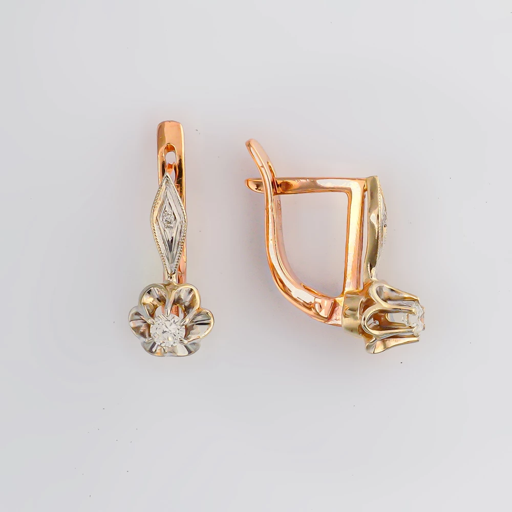 Серьги с бриллиантом из красного золота 585 пробы