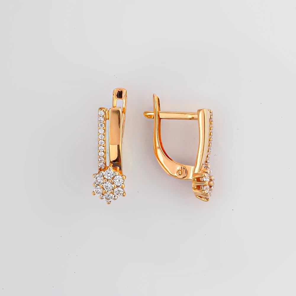 Серьги с фианитом из красного золота 585 пробы