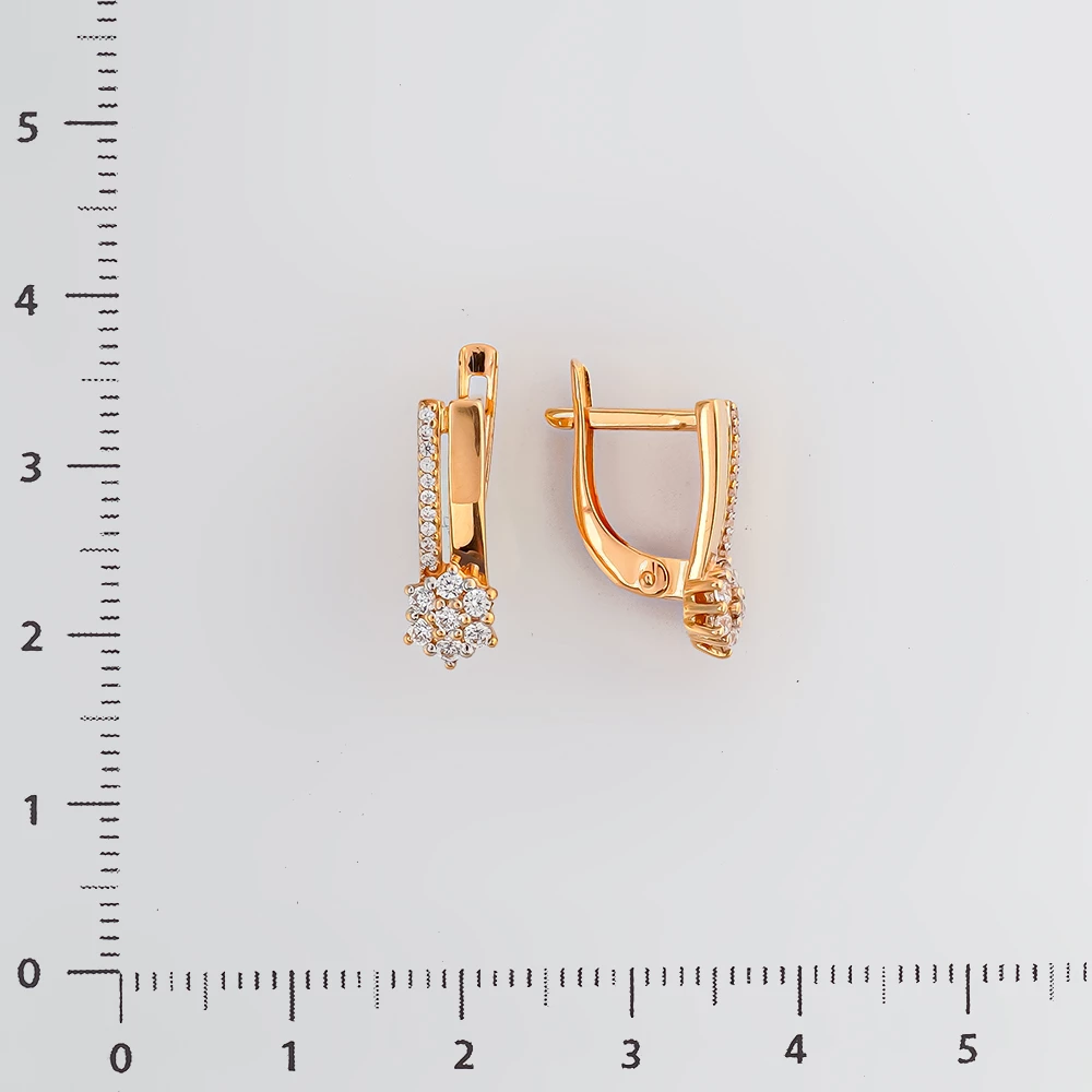 Серьги с фианитом из красного золота 585 пробы