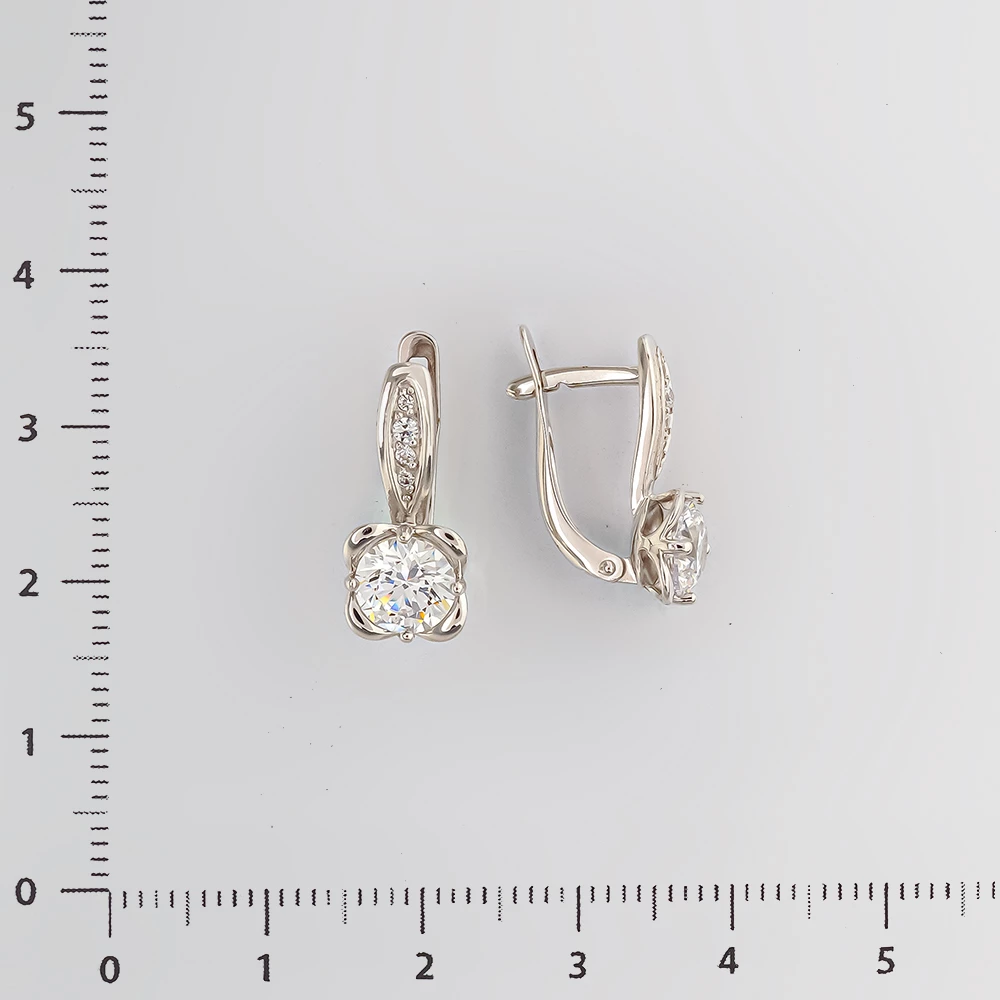 Серьги с фианитом из белого золота 585 пробы
