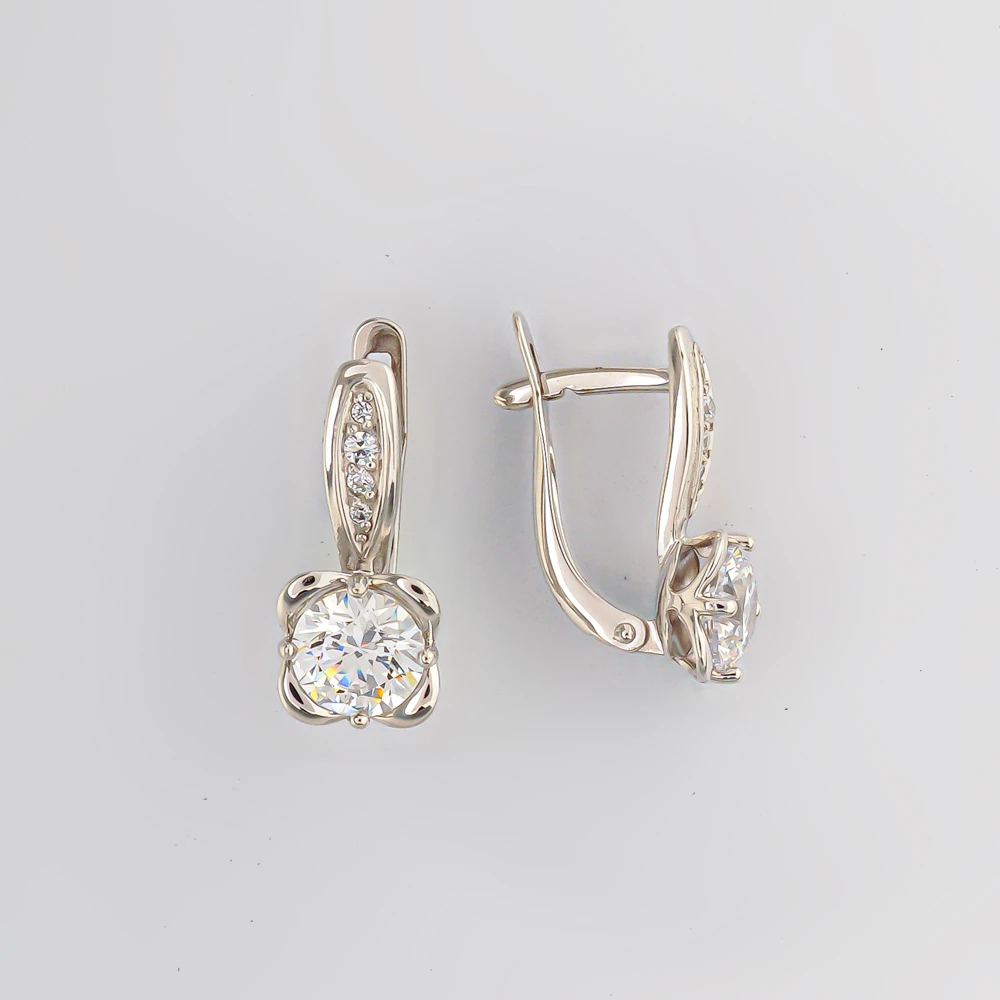 Серьги с фианитом из белого золота 585 пробы