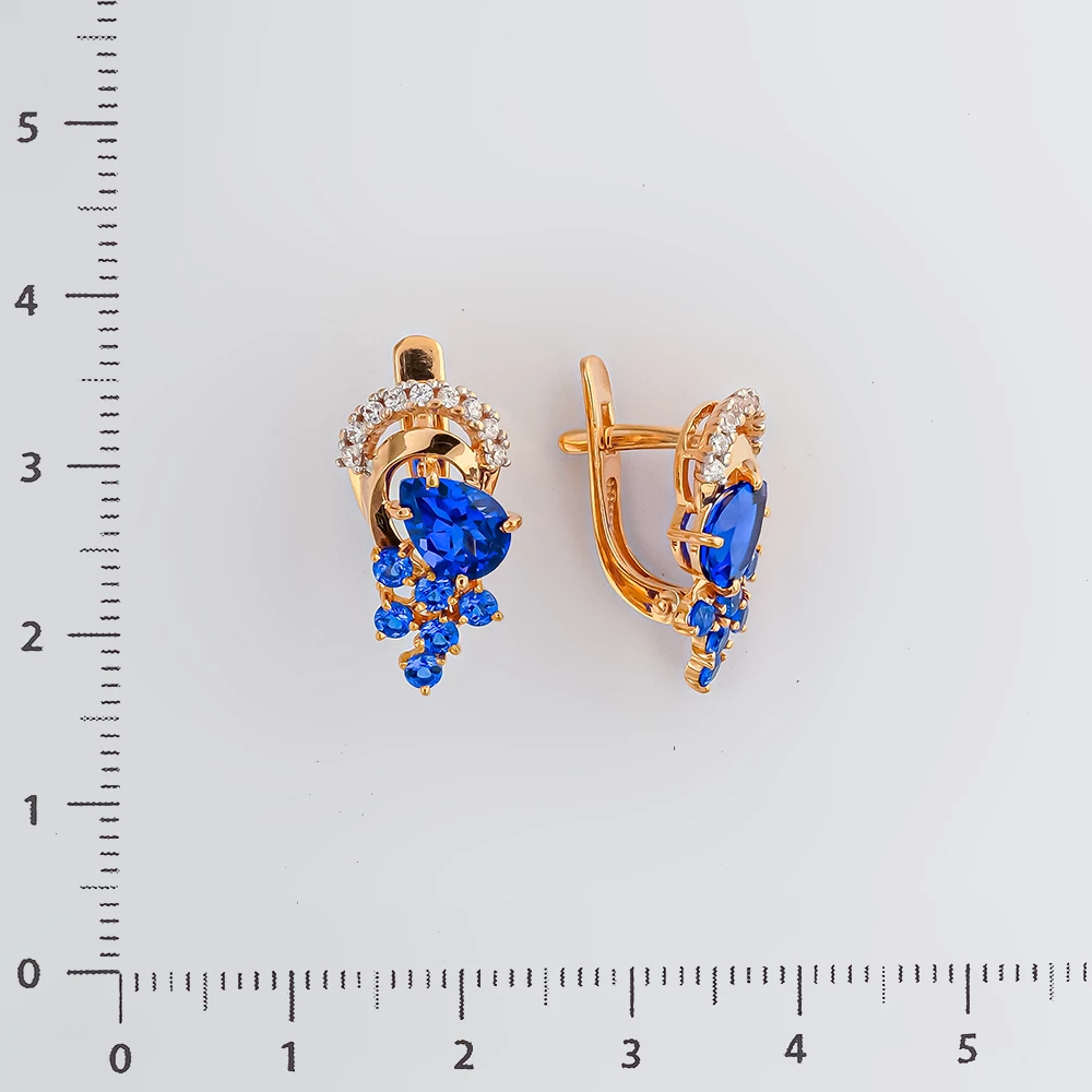 Серьги с фианитом из красного золота 585 пробы