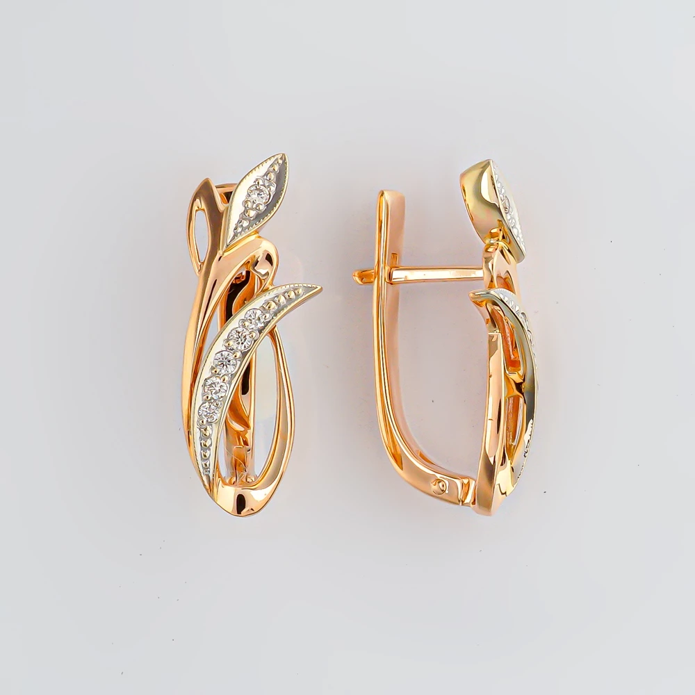 Серьги с бриллиантом из красного золота 585 пробы