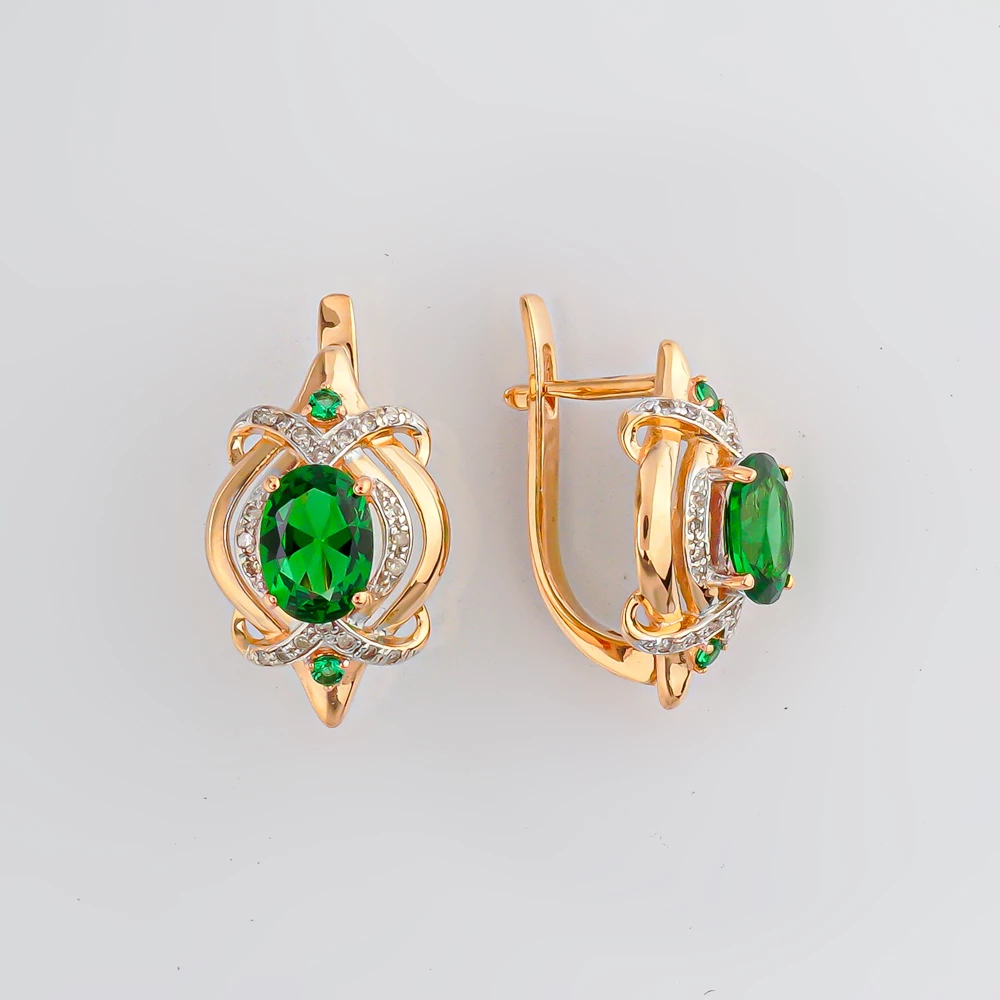 Серьги с изумрудом синтетическим из красного золота 585 пробы