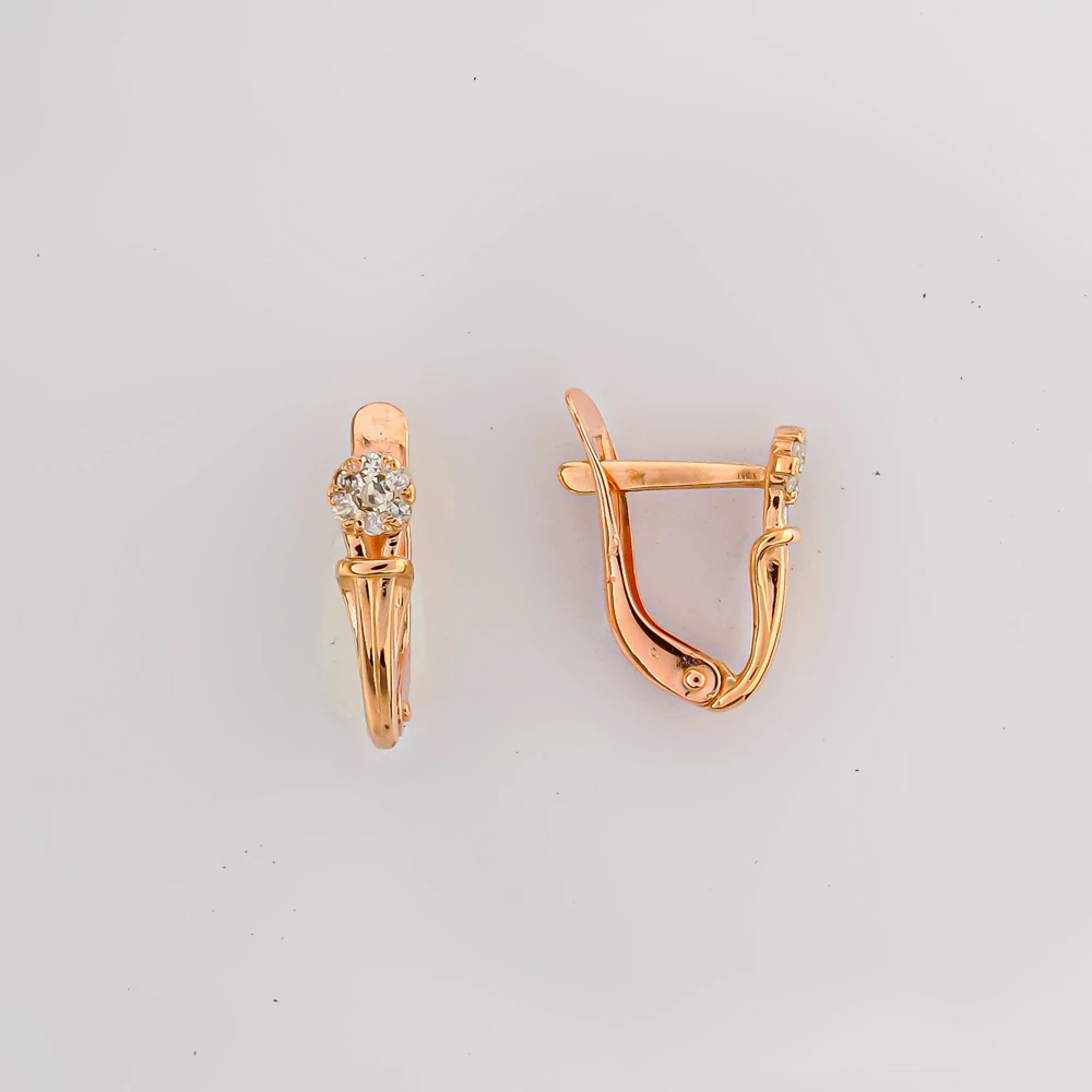 Серьги с бриллиантом из красного золота 585 пробы