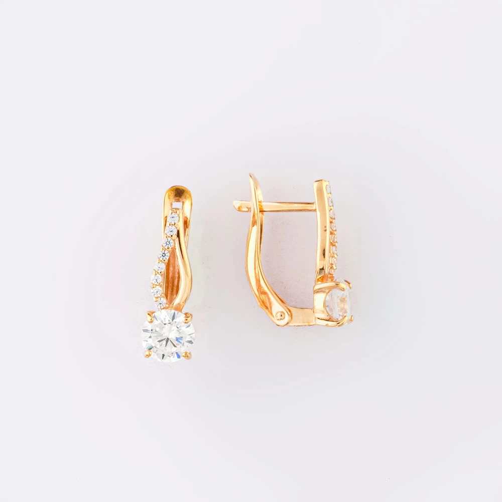 Серьги с фианитом из красного золота 585 пробы