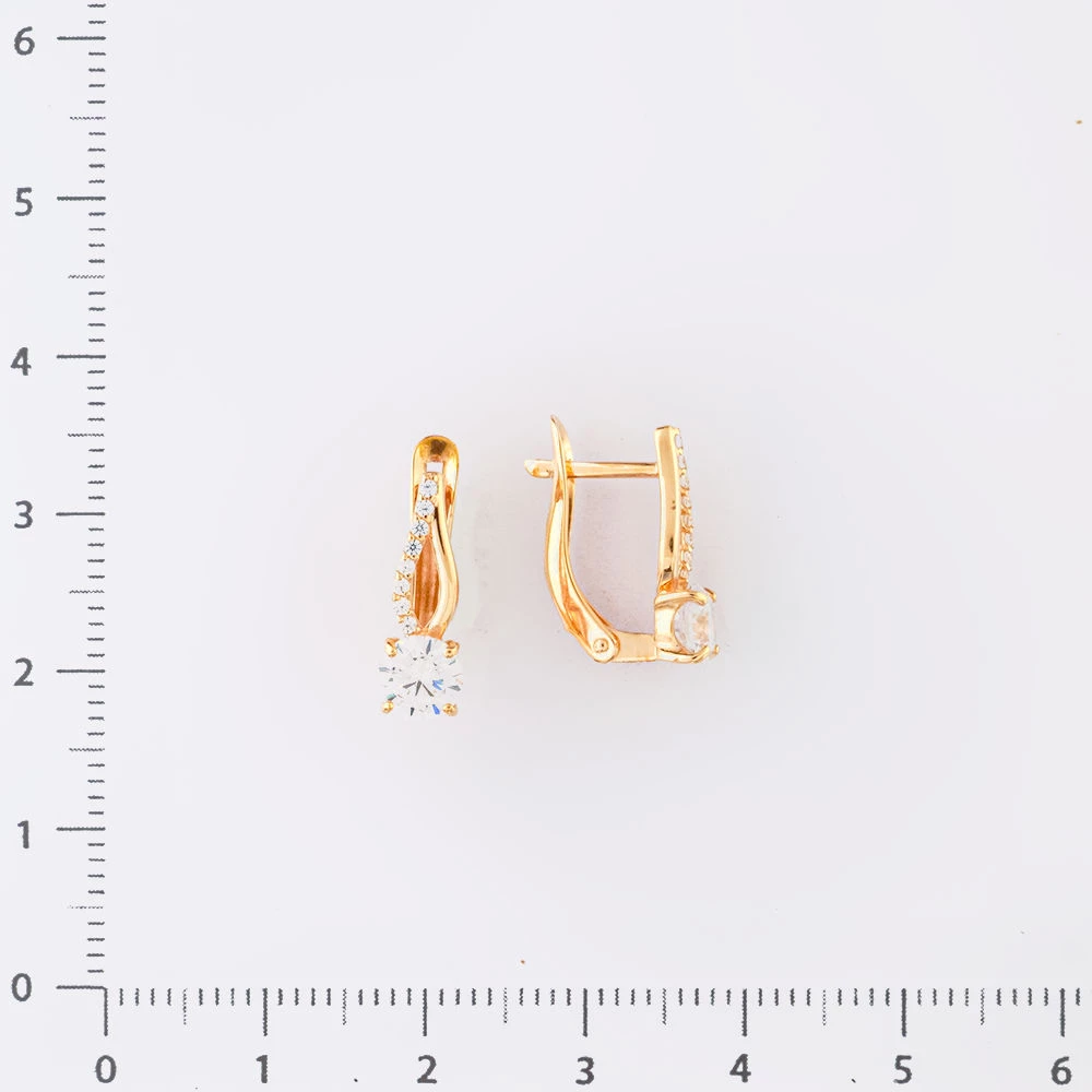Серьги с фианитом из красного золота 585 пробы
