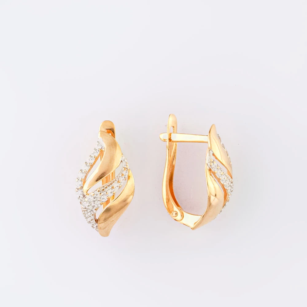 Серьги с фианитом из красного золота 585 пробы