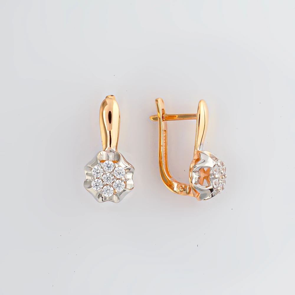 Серьги с фианитом из красного золота 585 пробы