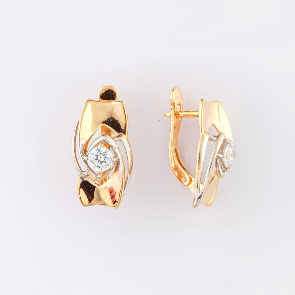 Серьги с фианитом из красного золота 585 пробы