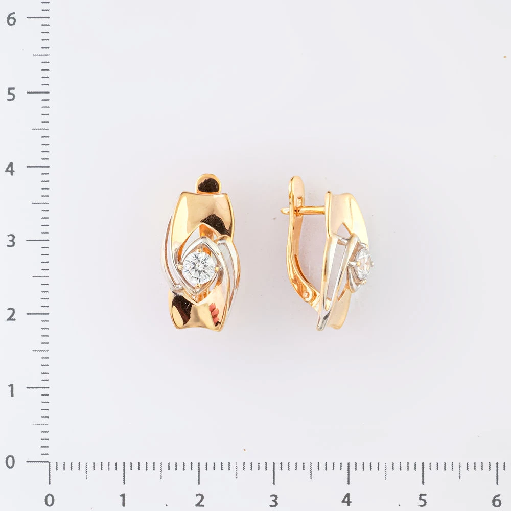 Серьги с фианитом из красного золота 585 пробы