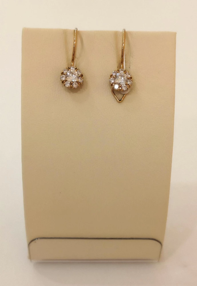 Серьги с фианитом из красного золота 585 пробы