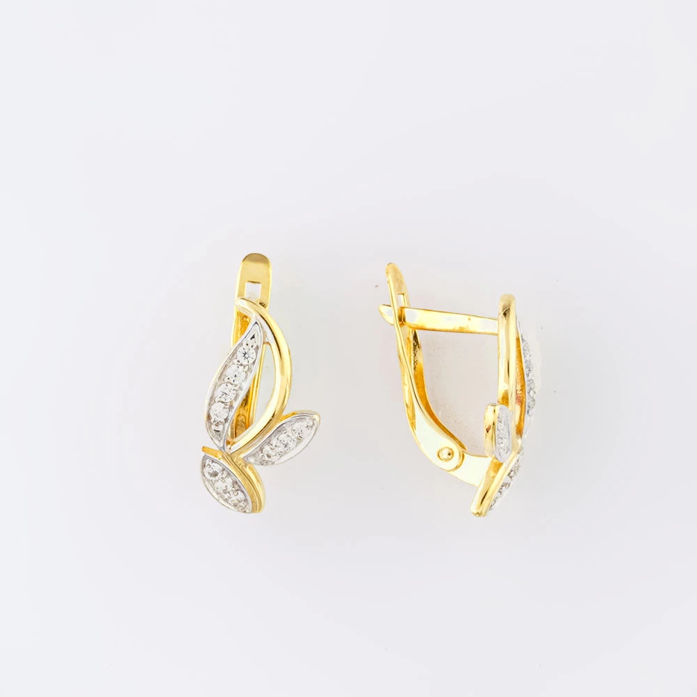 Серьги с фианитом из желтого золота 585 пробы