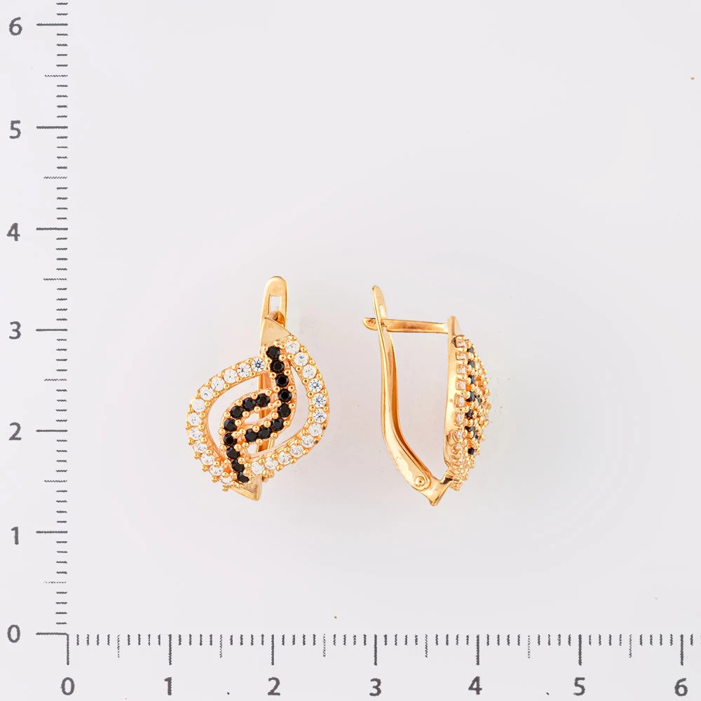 Серьги с фианитом из красного золота 585 пробы