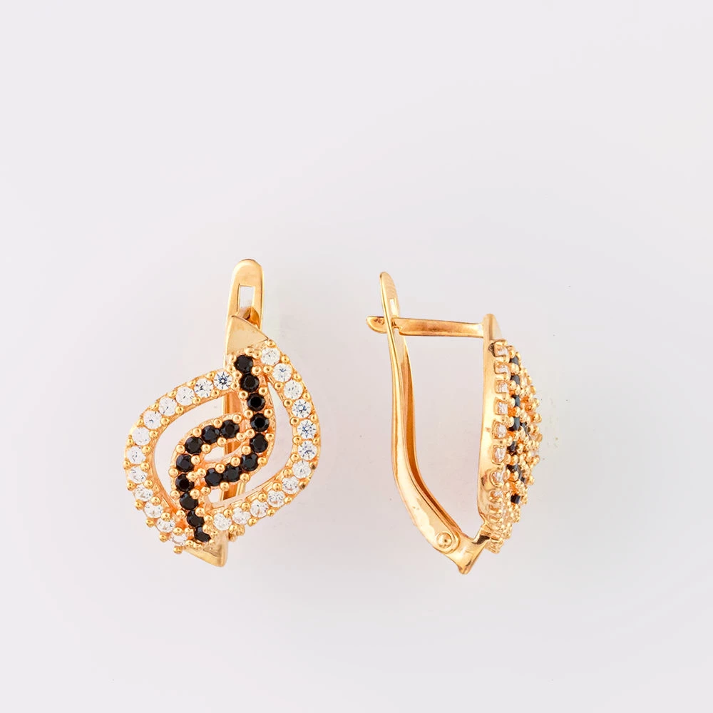 Серьги с фианитом из красного золота 585 пробы