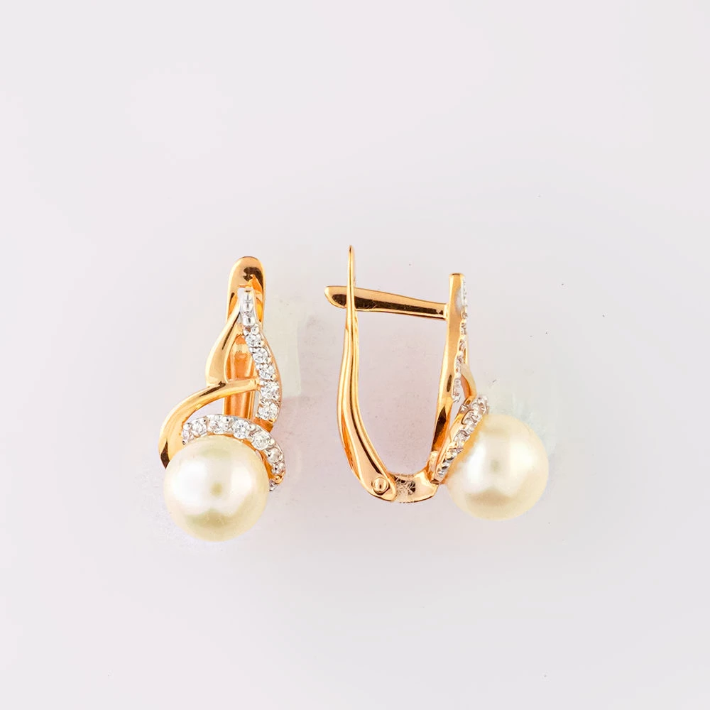 Серьги с культивированным жемчугом из красного золота 585 пробы