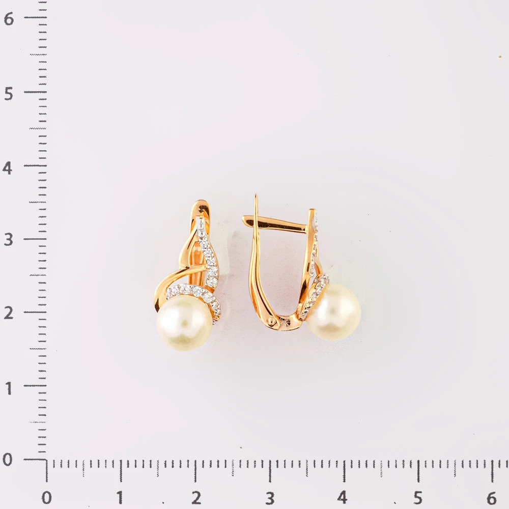 Серьги с культивированным жемчугом из красного золота 585 пробы