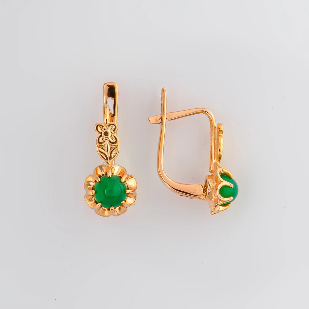 Серьги с агатом из красного золота 583 пробы