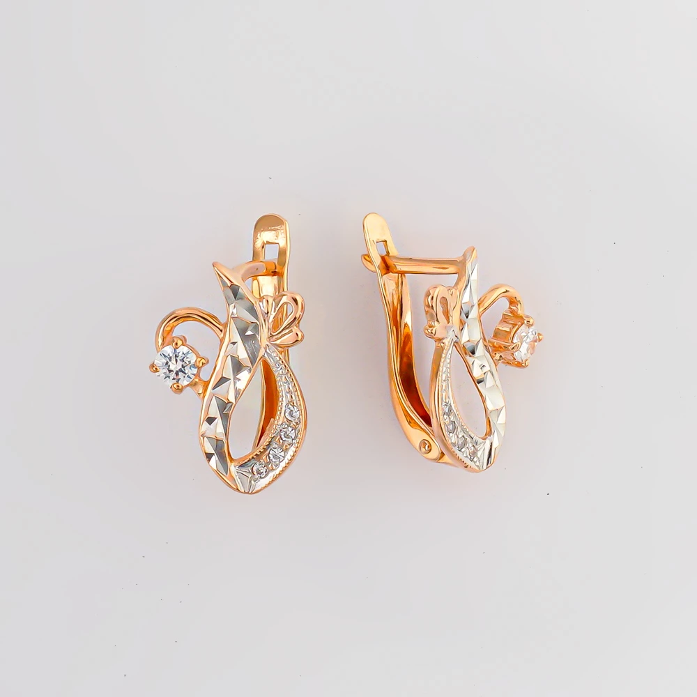Серьги с фианитом из красного золота 585 пробы