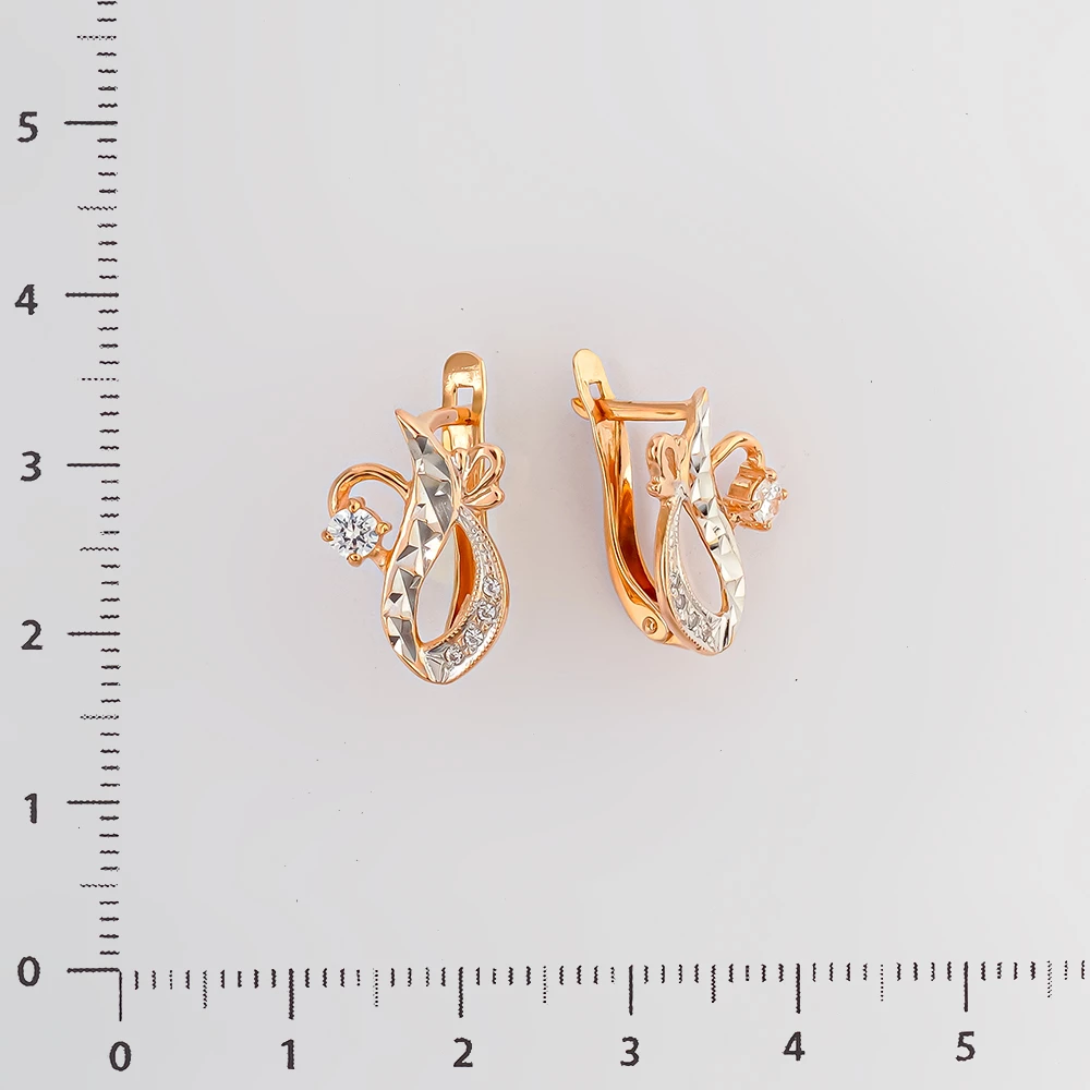 Серьги с фианитом из красного золота 585 пробы