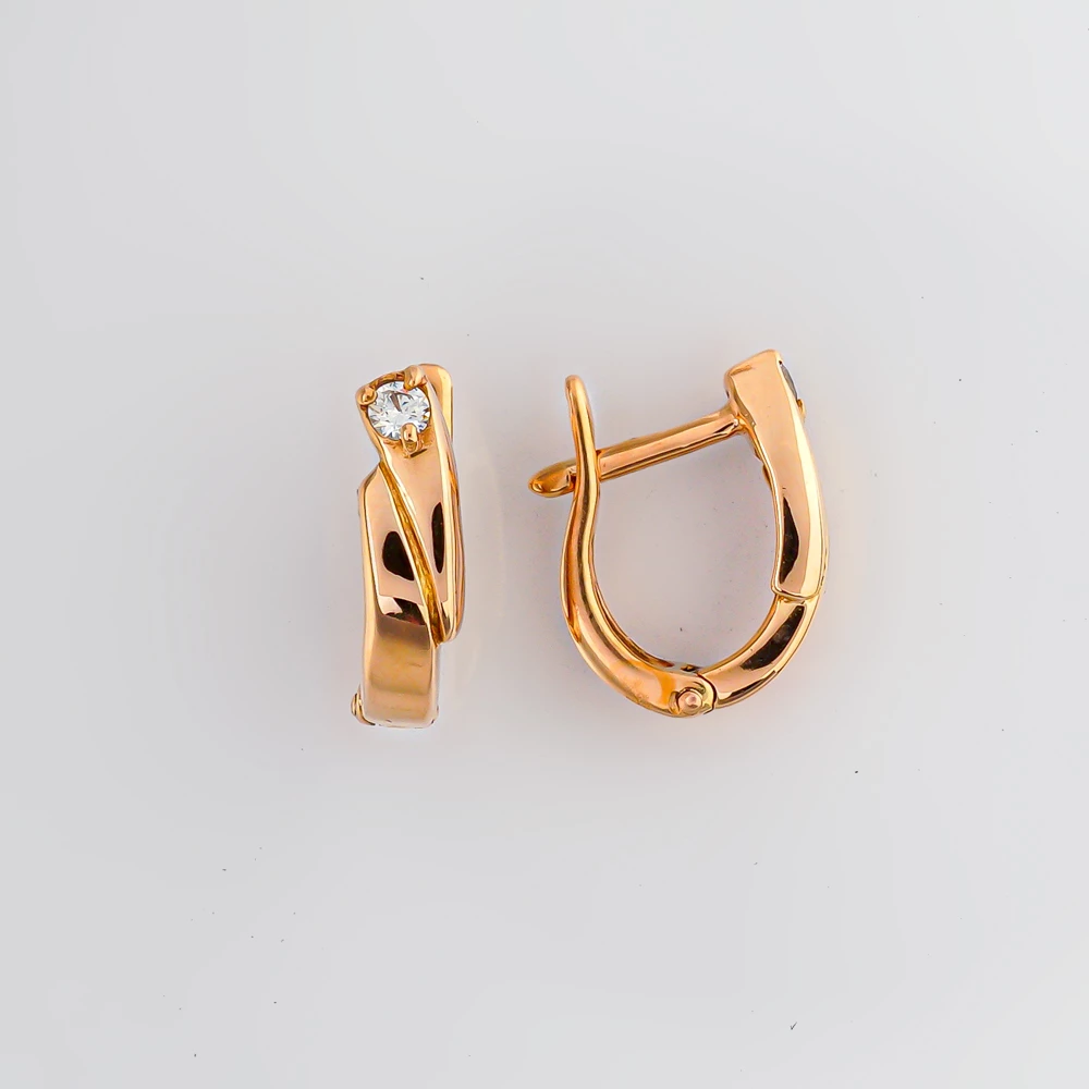 Серьги с фианитом из красного золота 585 пробы