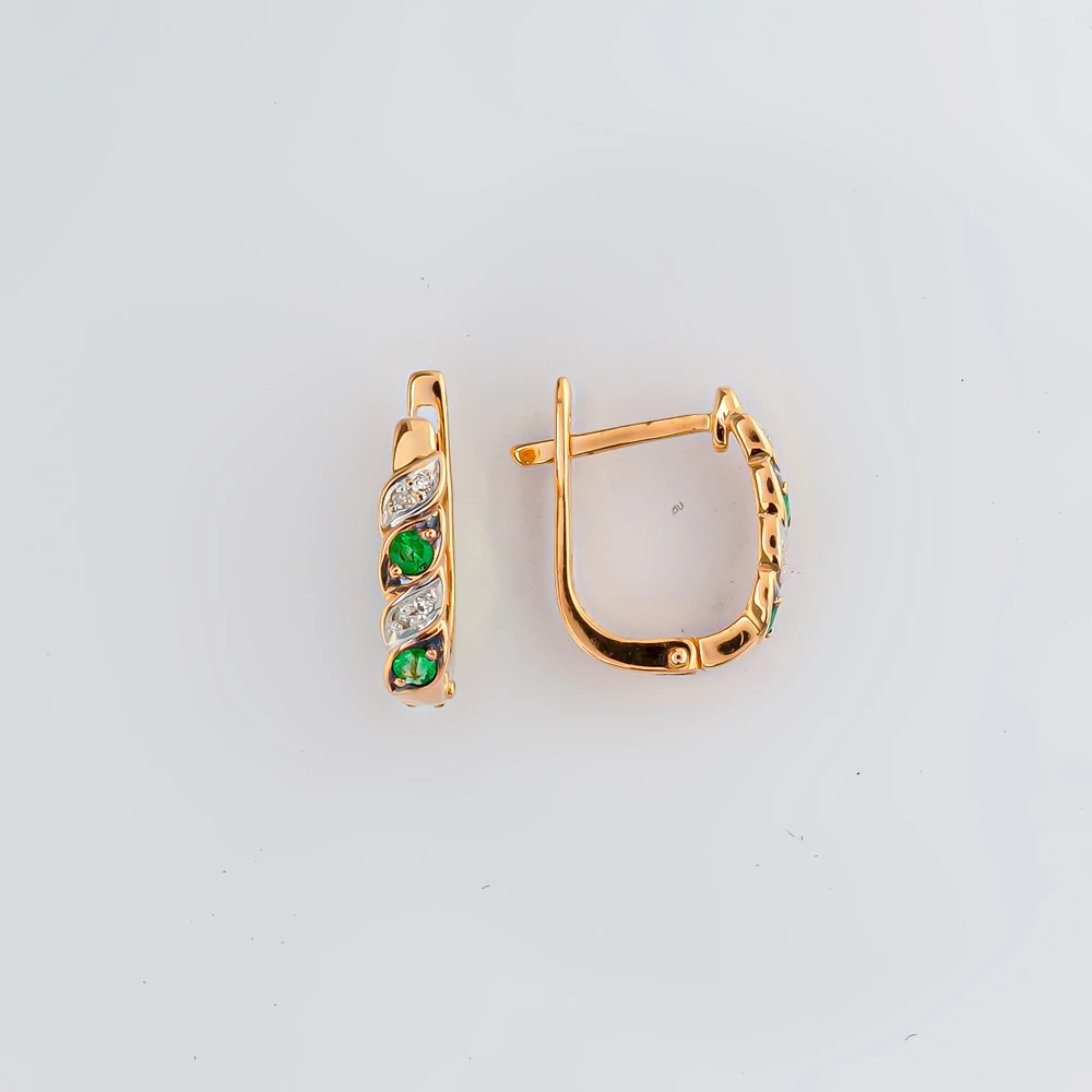 Серьги с изумрудом из красного золота 585 пробы