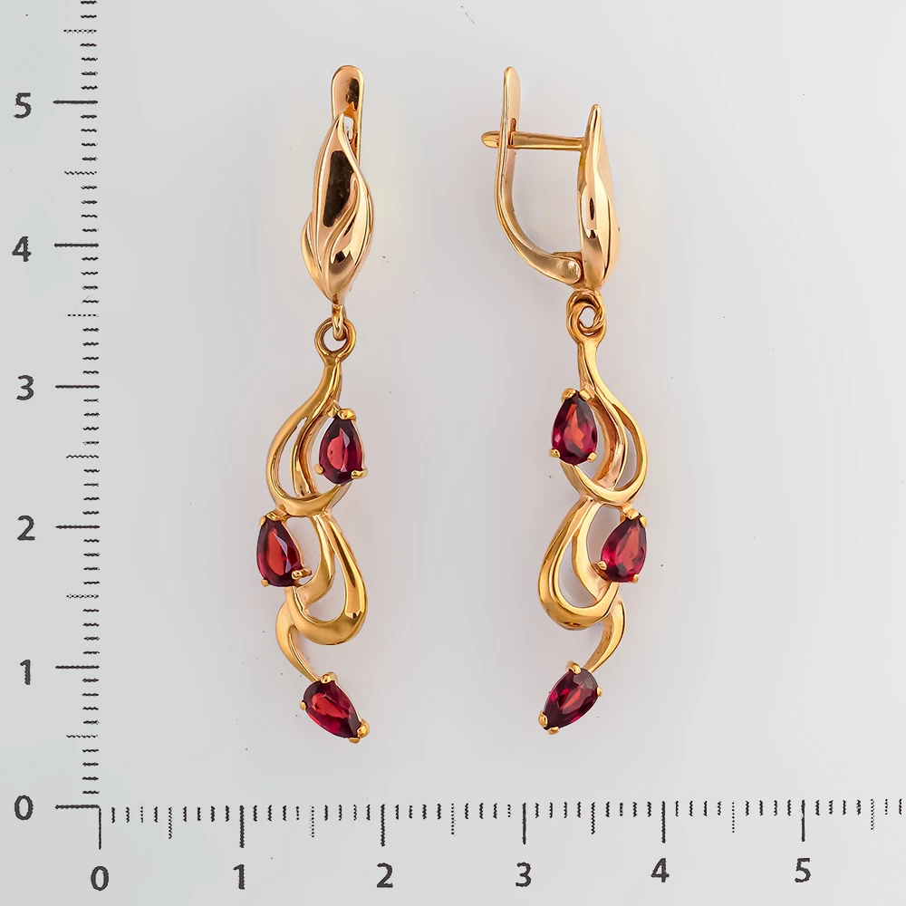 Серьги с гранатом из красного золота 375 пробы