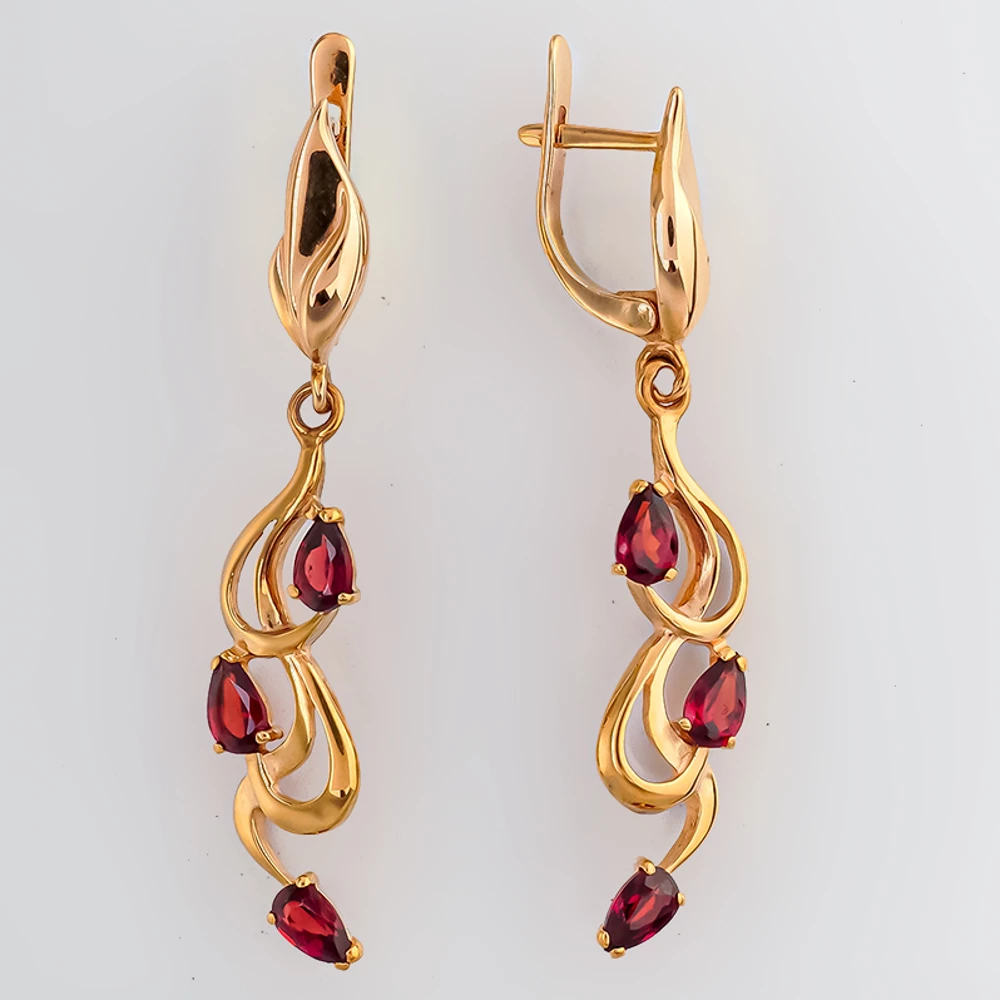 Серьги с гранатом из красного золота 375 пробы