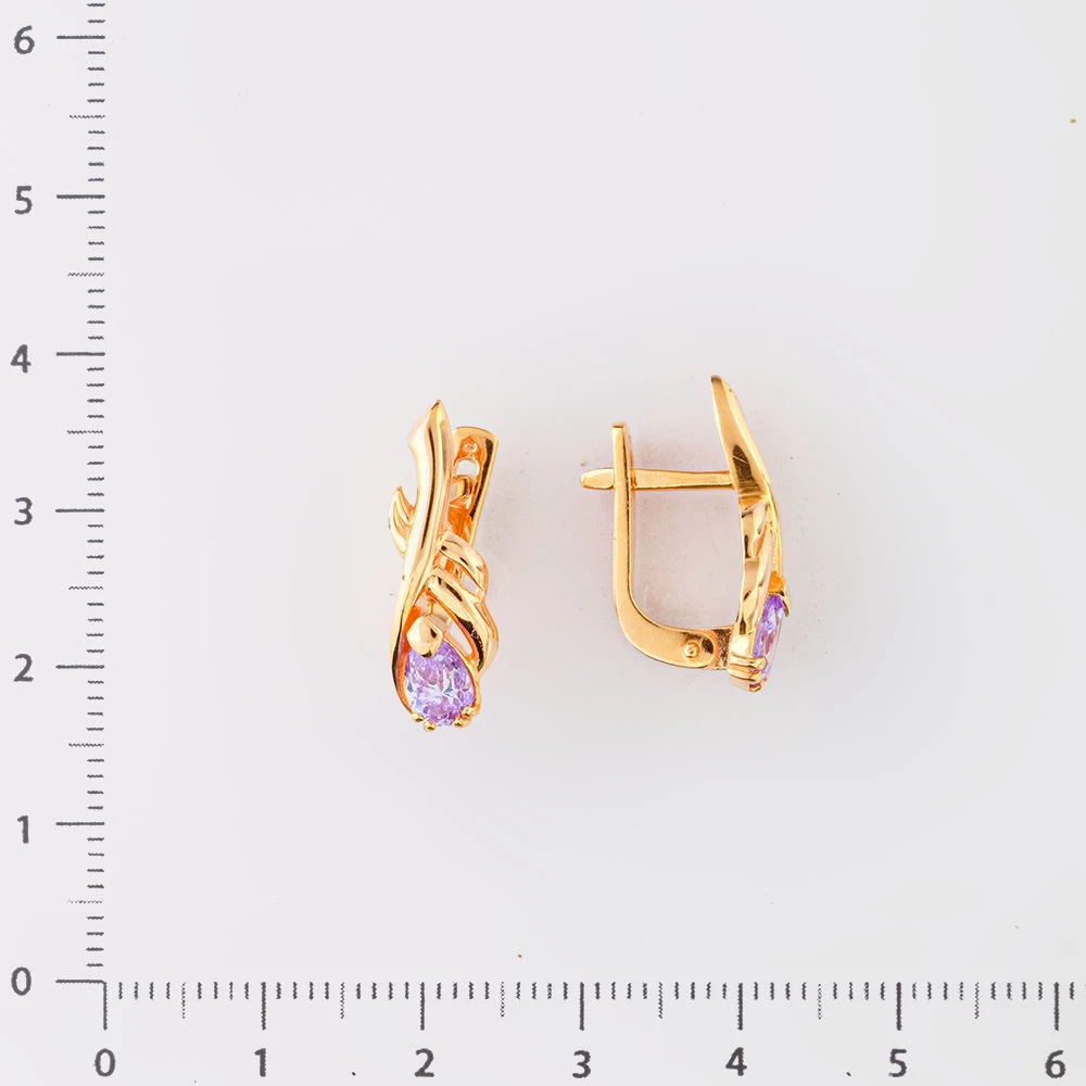 Серьги с фианитом из красного золота 585 пробы