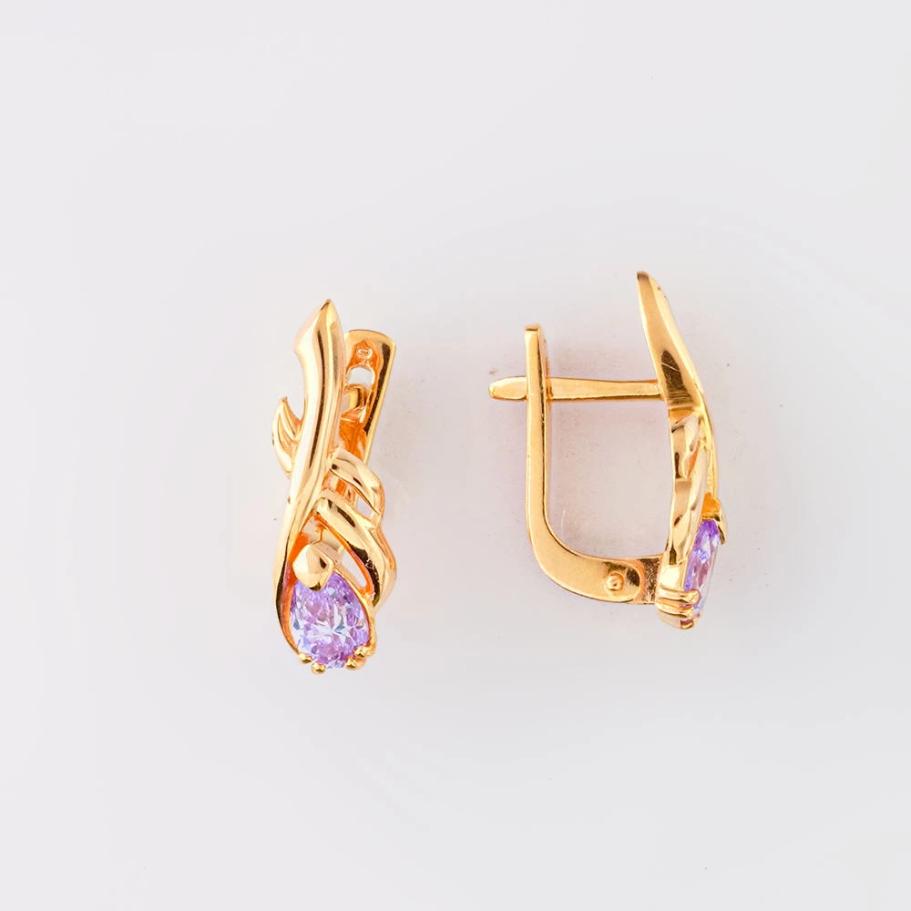 Серьги с фианитом из красного золота 585 пробы