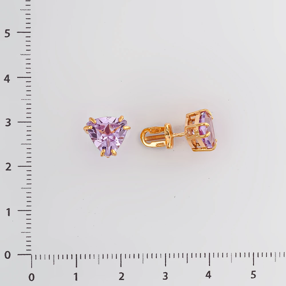 Серьги с аметистом из красного золота 585 пробы