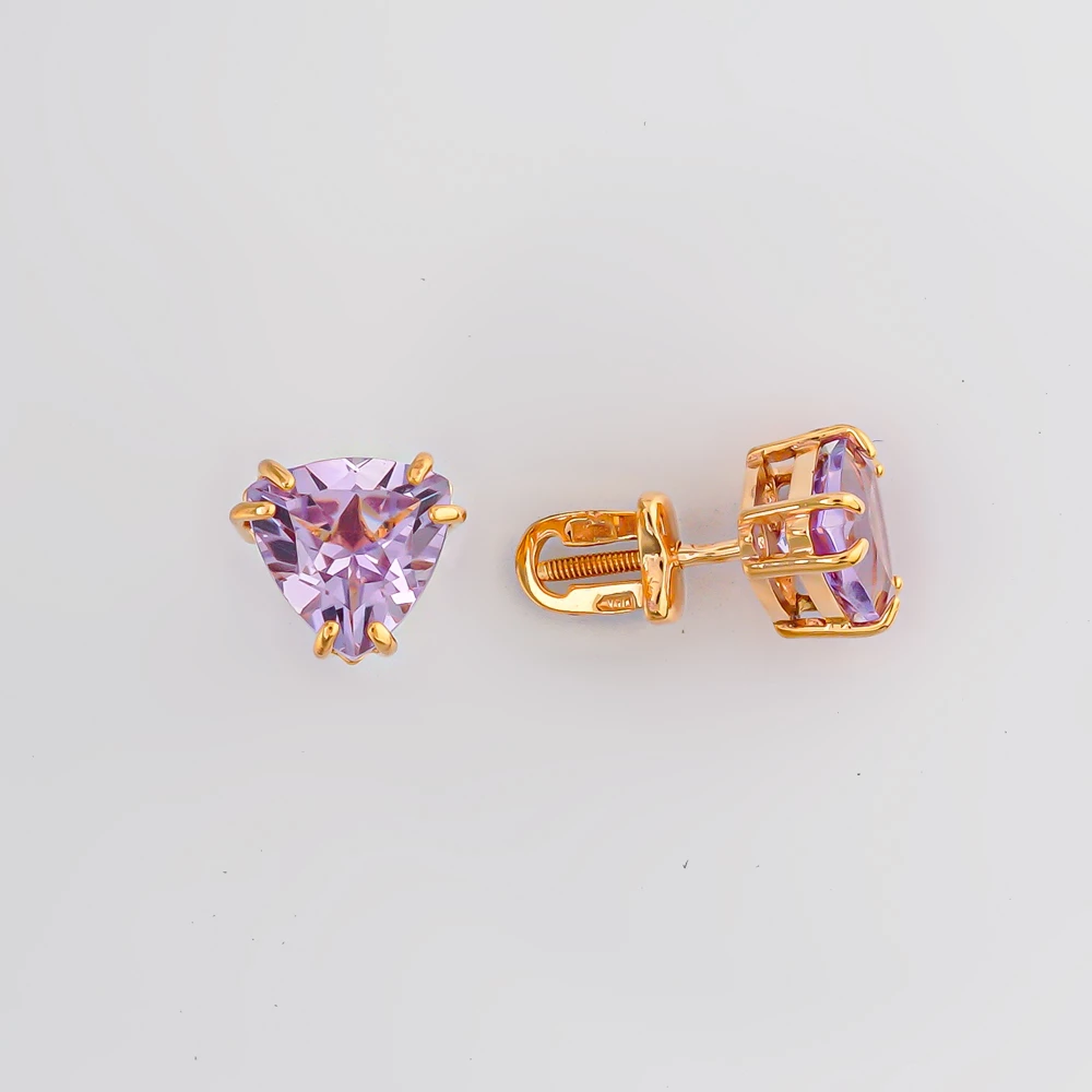 Серьги с аметистом из красного золота 585 пробы