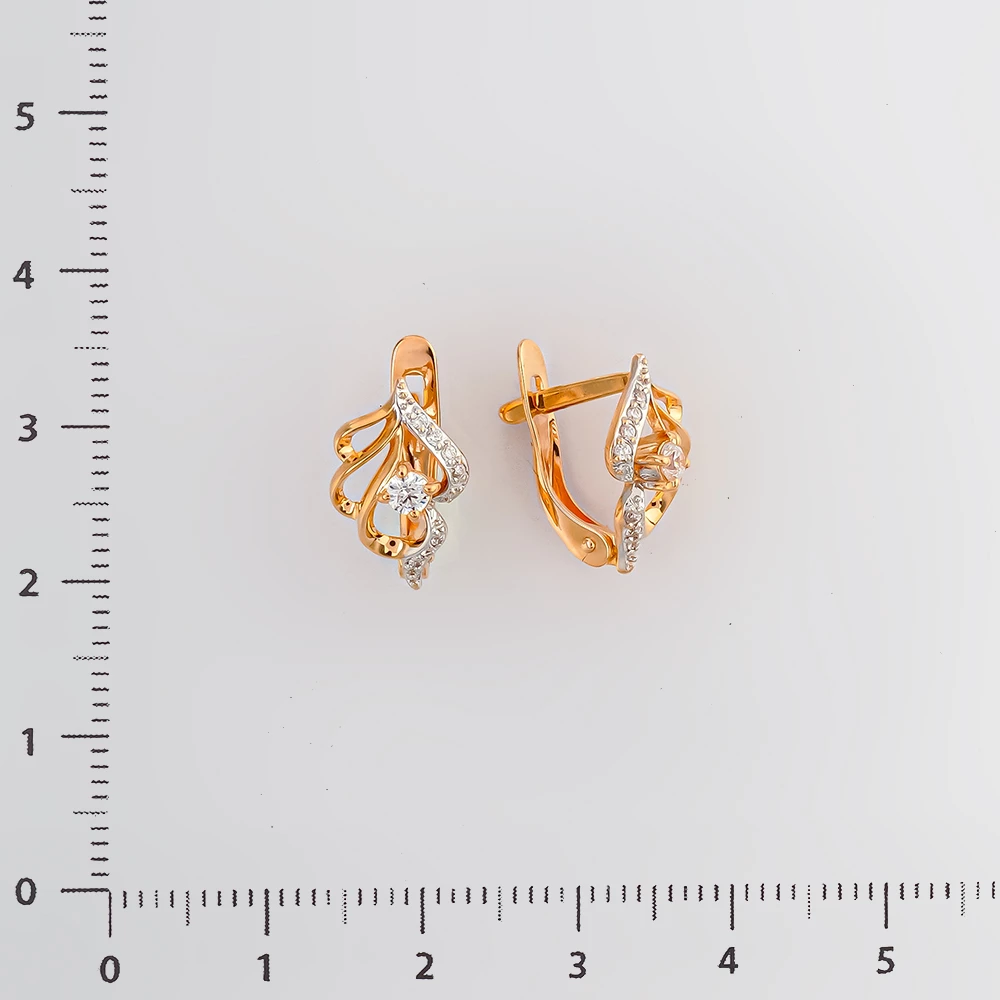 Серьги с фианитом из красного золота 585 пробы