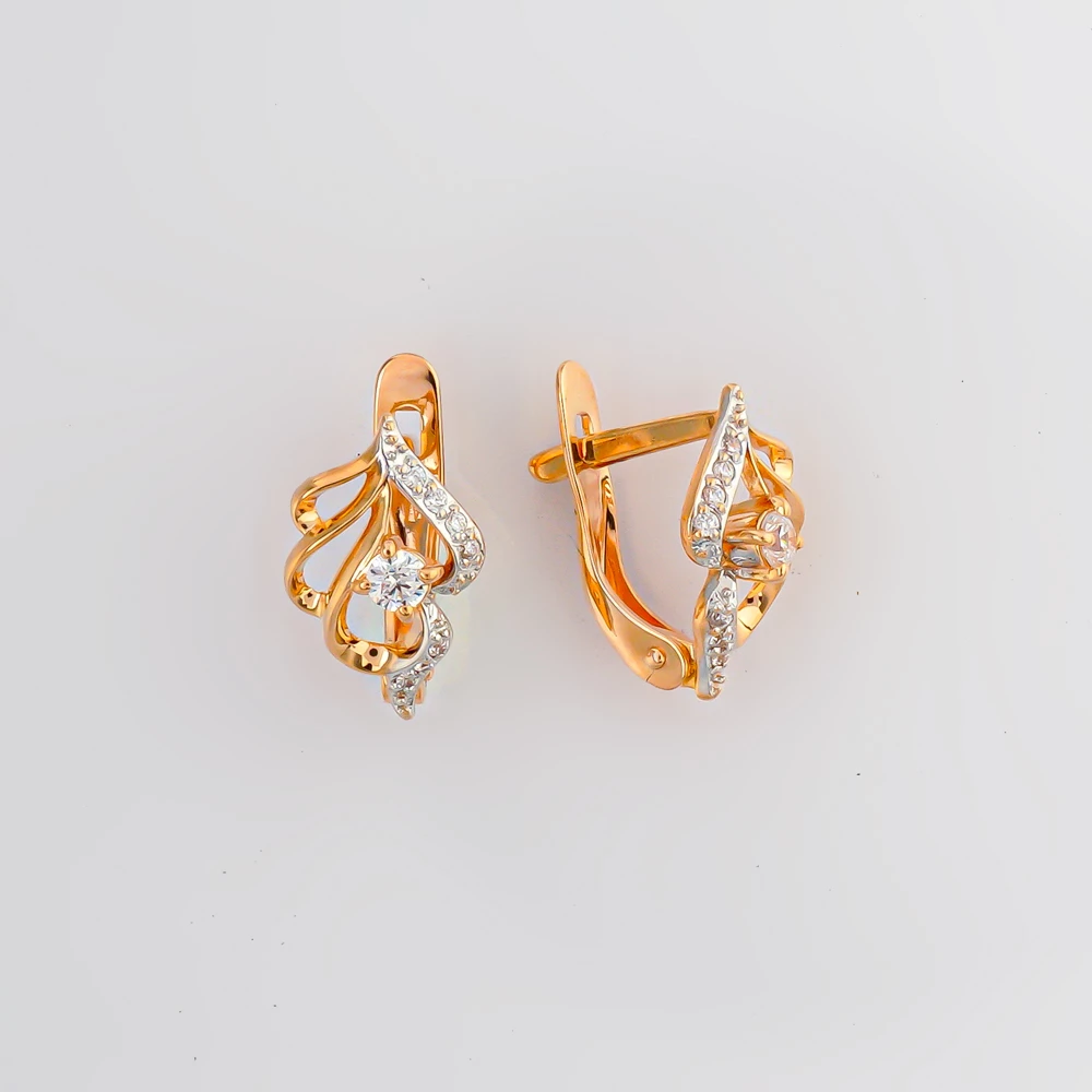 Серьги с фианитом из красного золота 585 пробы