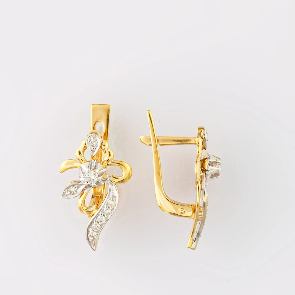 Серьги с бриллиантом из желтого золота 585 пробы