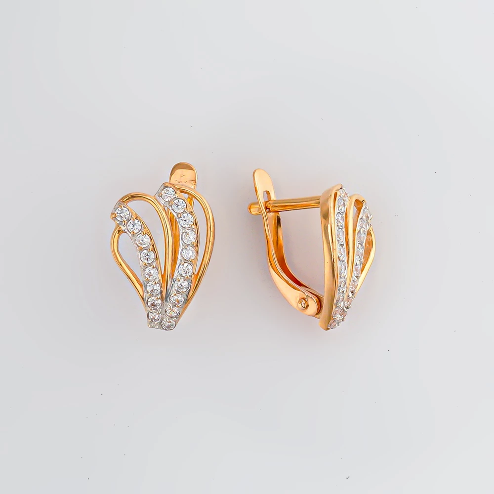 Серьги с фианитом из красного золота 585 пробы