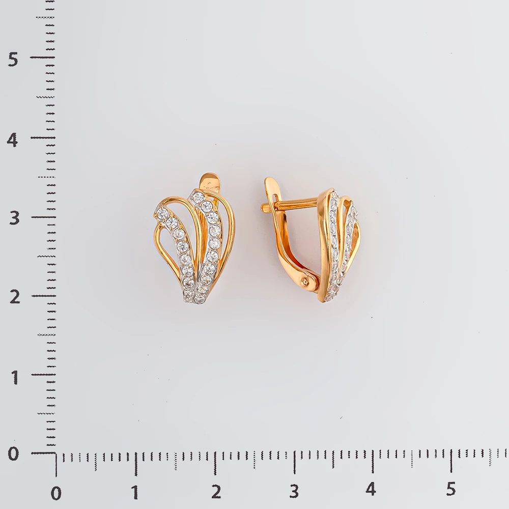 Серьги с фианитом из красного золота 585 пробы