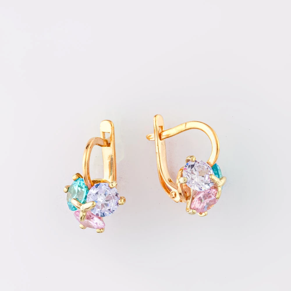 Серьги с фианитом из красного золота 585 пробы