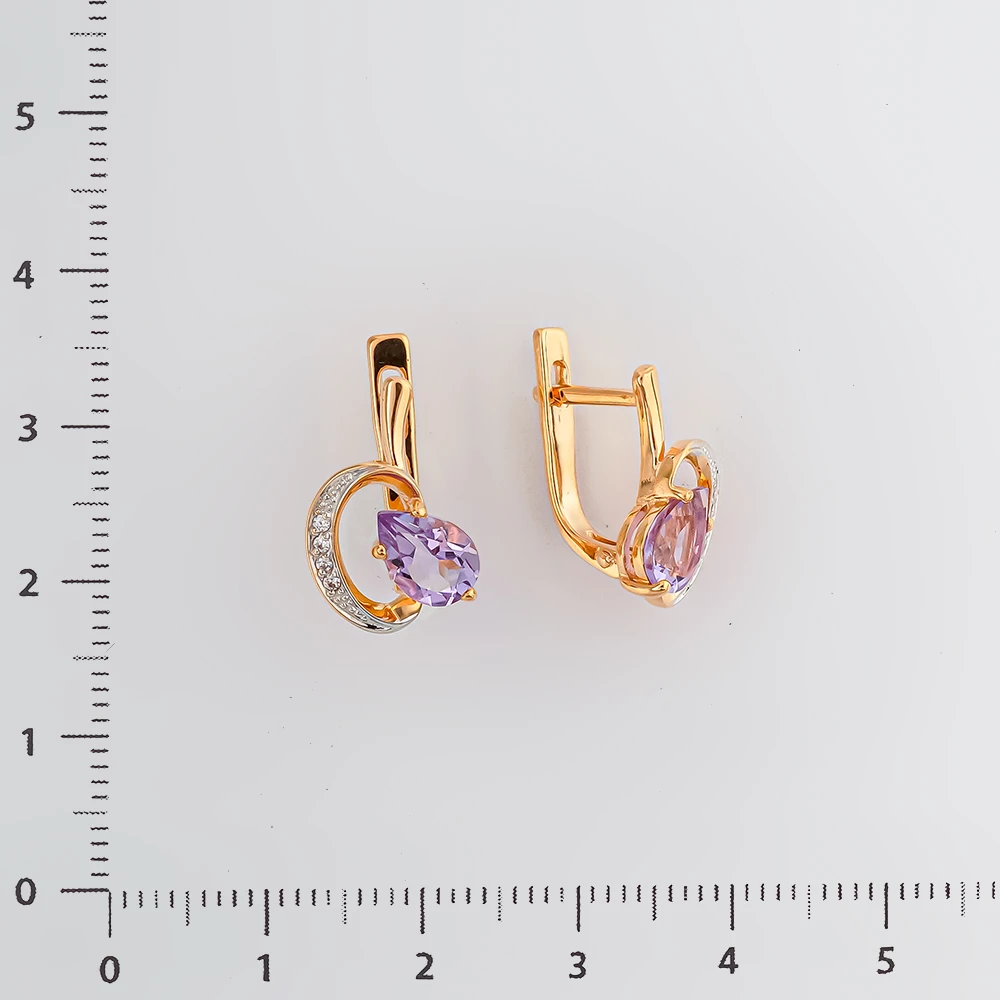Серьги с аметистом из красного золота 585 пробы