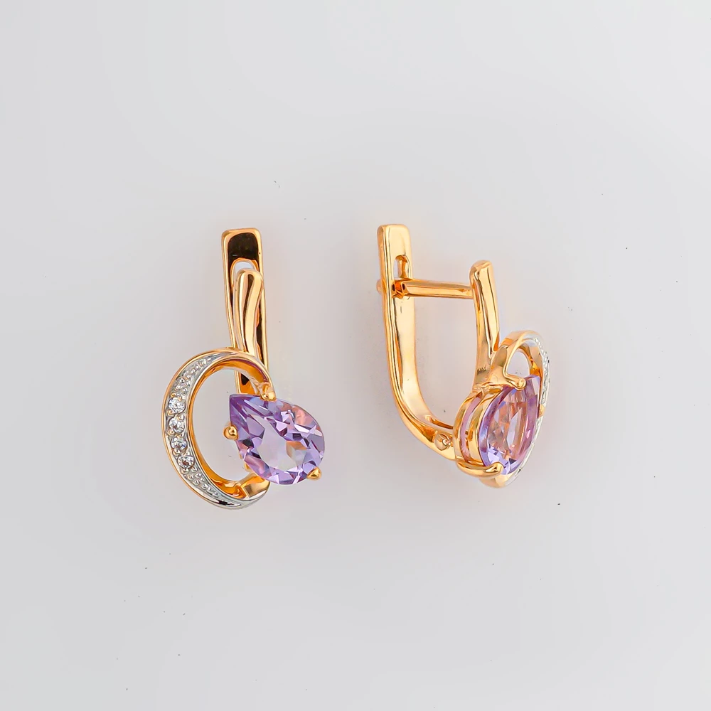 Серьги с аметистом из красного золота 585 пробы