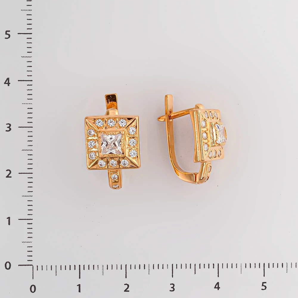 Серьги с фианитом из красного золота 585 пробы