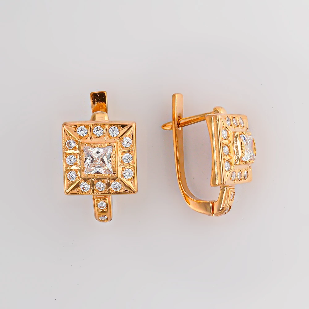 Серьги с фианитом из красного золота 585 пробы