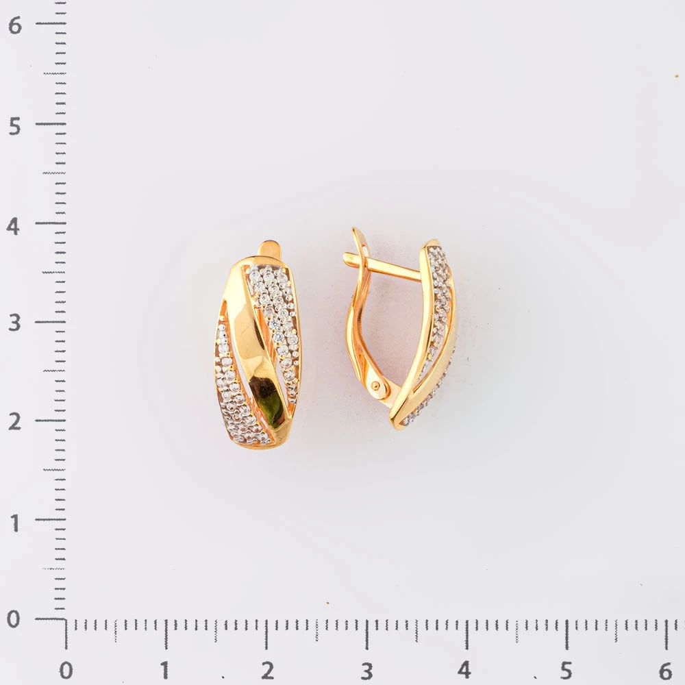 Серьги с фианитом из красного золота 585 пробы