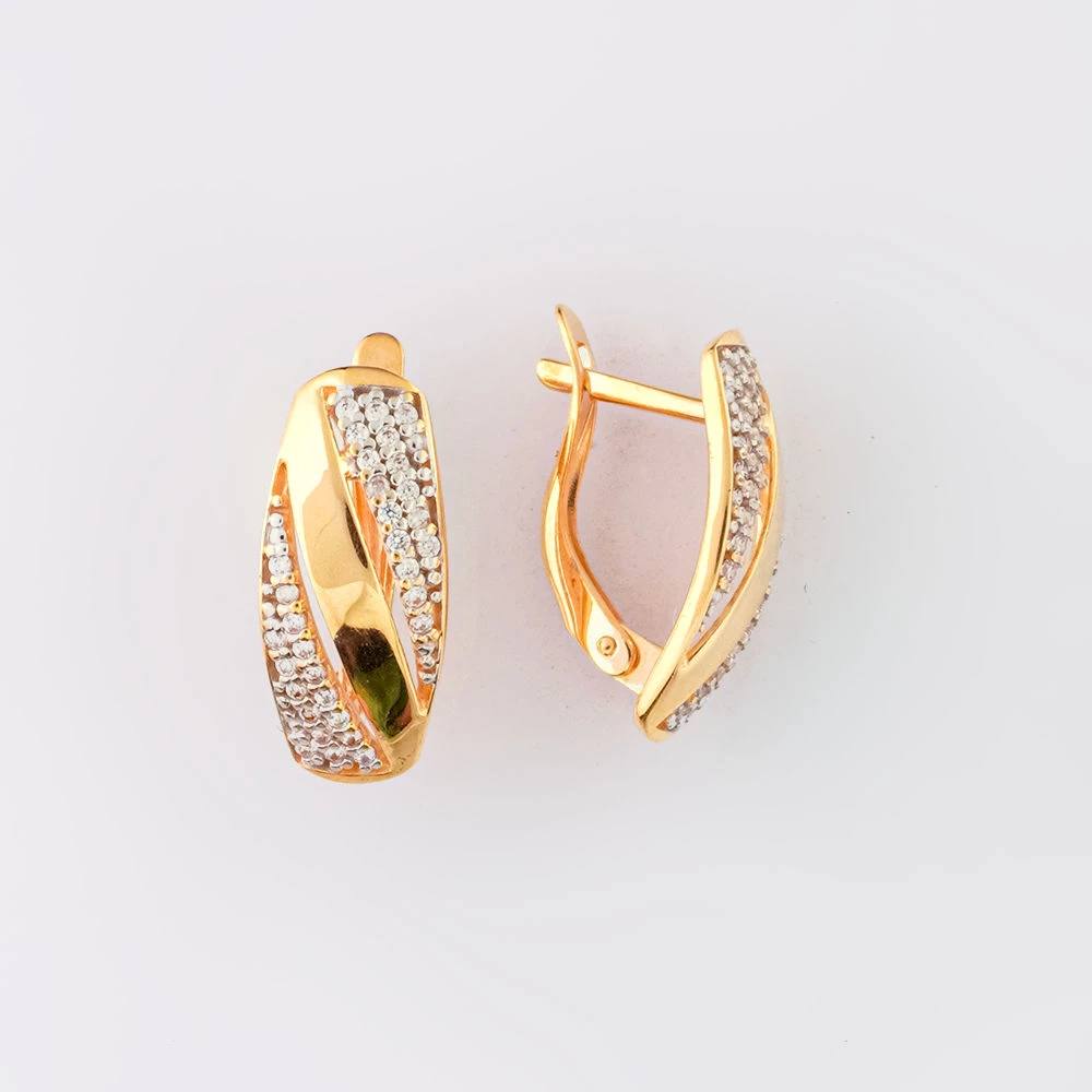 Серьги с фианитом из красного золота 585 пробы