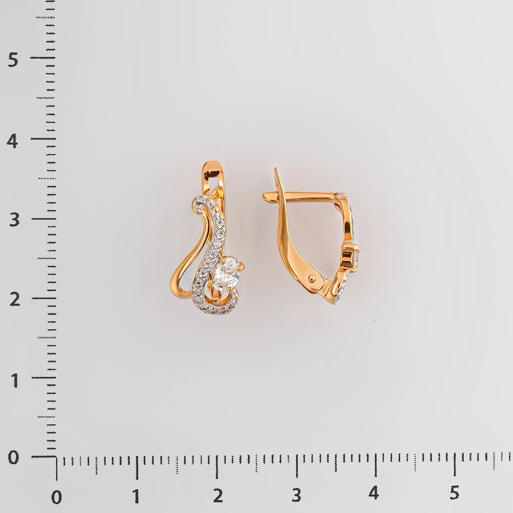 Серьги с фианитом из красного золота 585 пробы